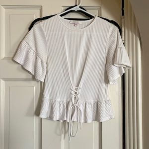 Tie front white ribbed shirt